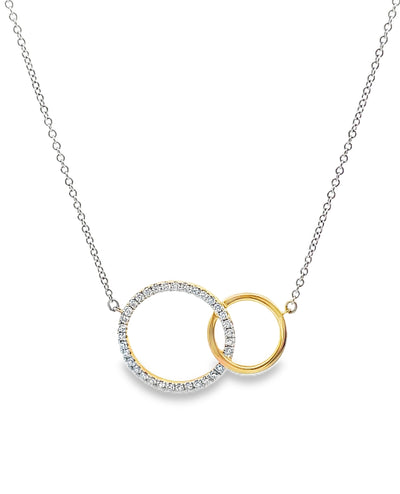 Zeghani ZP954 Two Tone 14K Gold Interlocking Circle Necklace with Diamonds 0.16 Carats