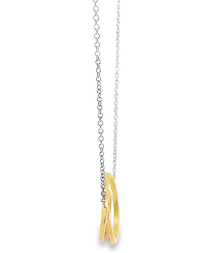 Zeghani ZP954 Two Tone 14K Gold Interlocking Circle Necklace with Diamonds 0.16 Carats