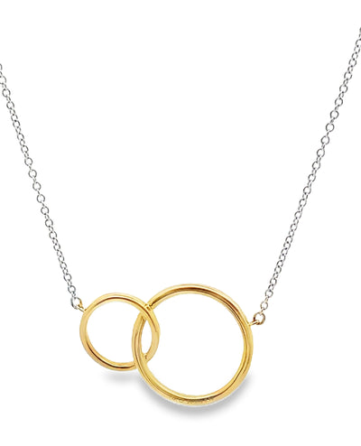 Zeghani ZP954 Two Tone 14K Gold Interlocking Circle Necklace with Diamonds 0.16 Carats