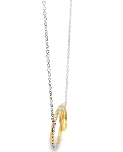 Zeghani ZP954 Two Tone 14K Gold Interlocking Circle Necklace with Diamonds 0.16 Carats