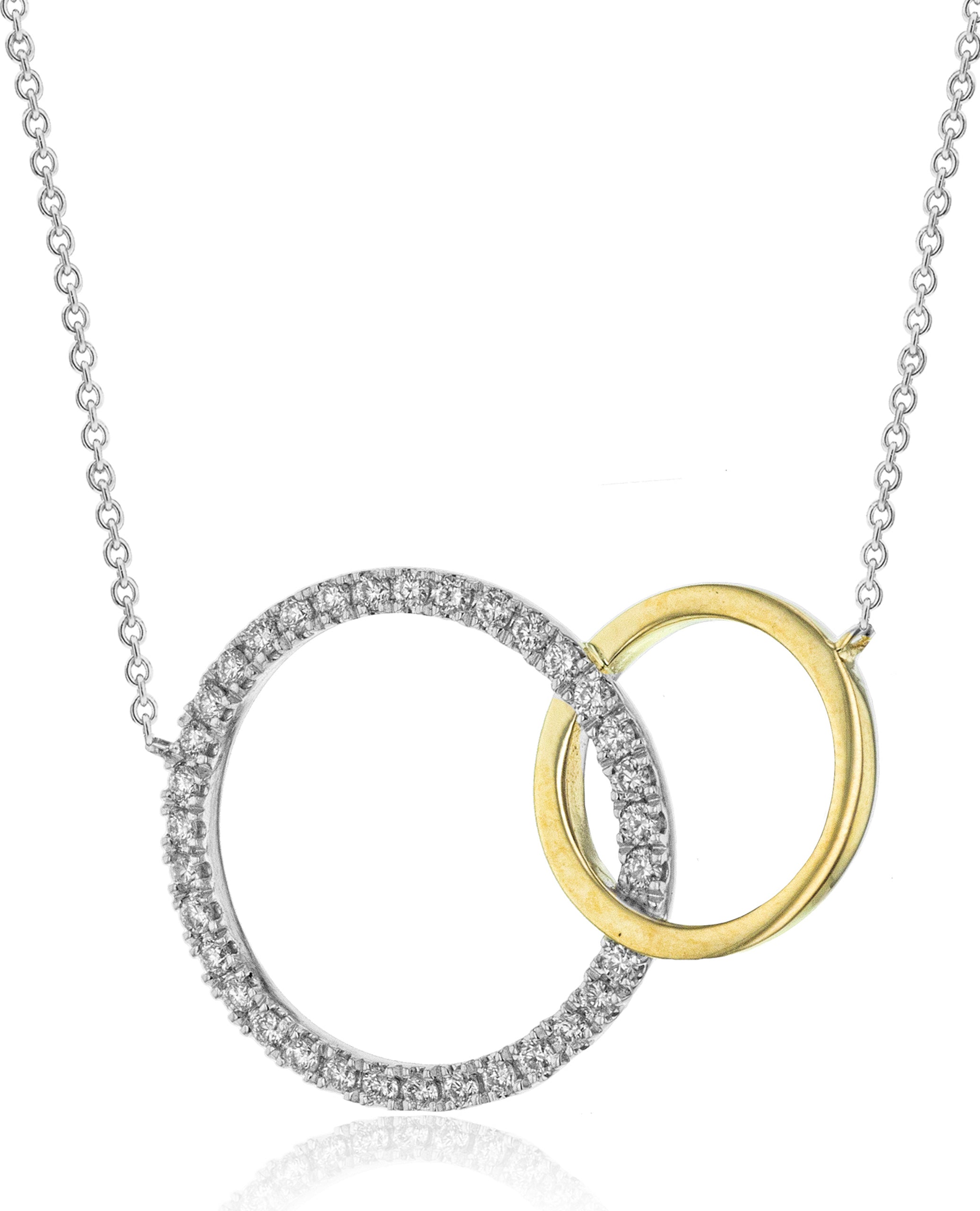 Zeghani ZP954 Two Tone 14K Gold Interlocking Circle Necklace with Diamonds 0.16 Carats