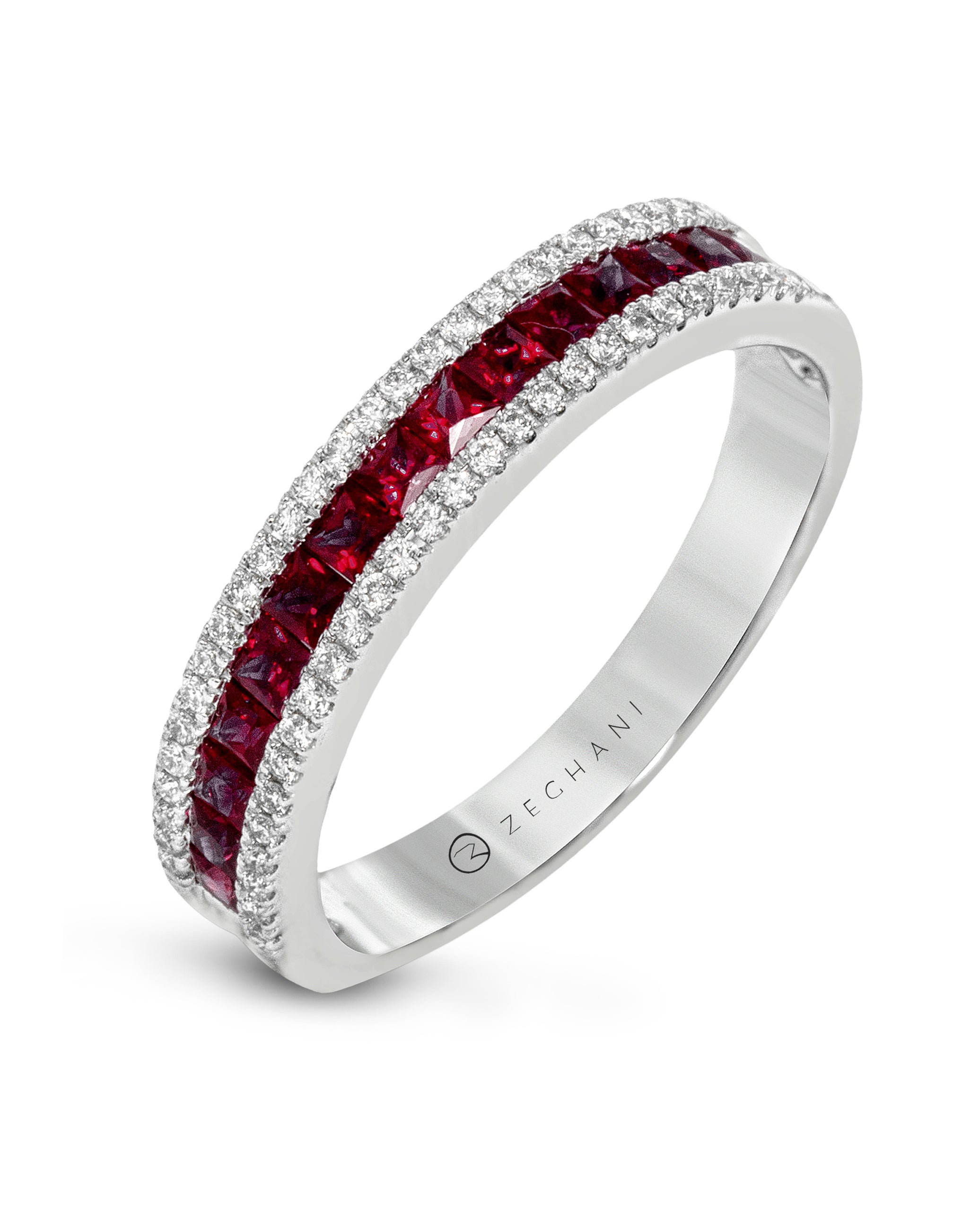 Zeghani ZR1151 Princess Cut Ruby Ring with Round Diamonds