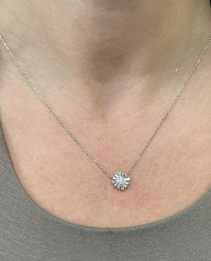 14K White Gold Flower Diamond Pendant Necklace