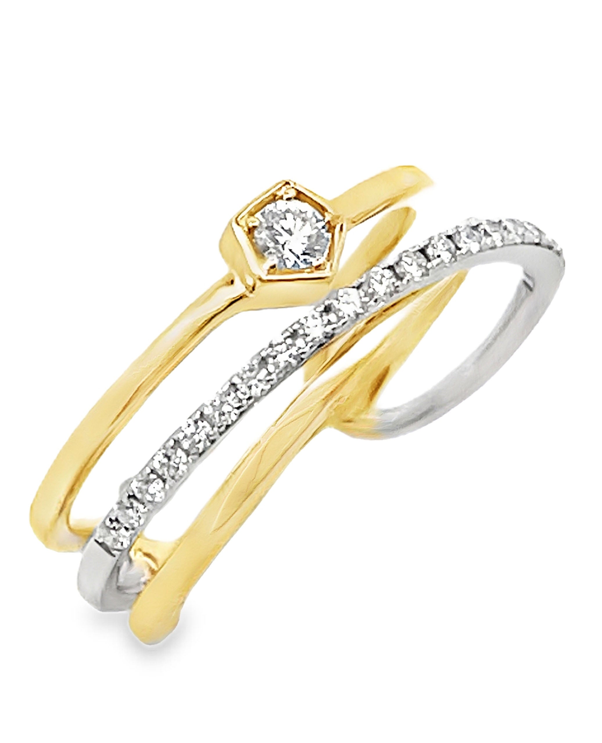 14K Yellow & White Gold Woven Diamond Ring