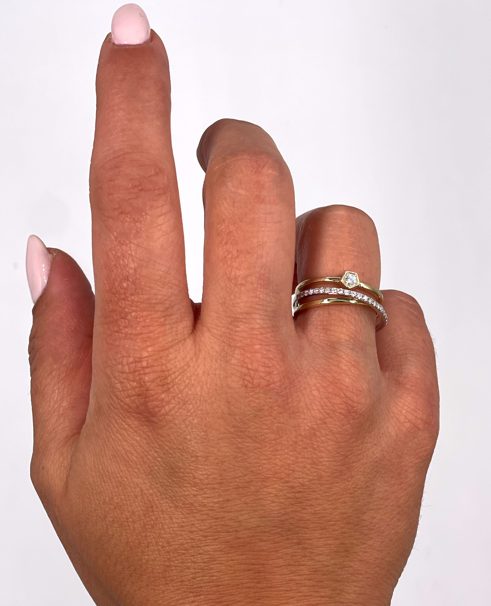 Zeghani ZR1702 Two Tone 14K Yellow & White Gold Three Row Woven Diamond Ring 0.24 Carats