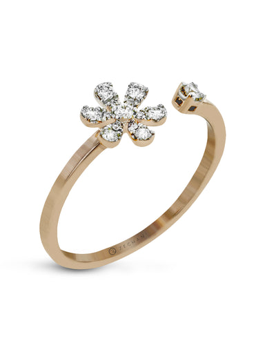 Zeghani ZR1864 Rose Gold Flower Bypass Ring with Diamonds