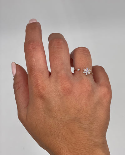 Zeghani ZR1864 Rose Gold Flower Bypass Ring with Diamonds