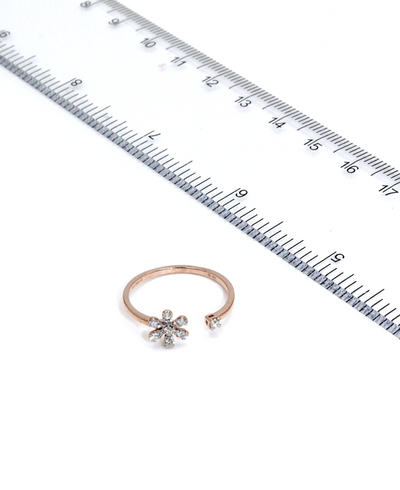 Zeghani ZR1864 Rose Gold Flower Bypass Ring with Diamonds