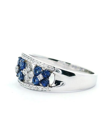 Zeghani ZR1871 14K White Gold Round Sapphire and Diamond Wide Band Ring