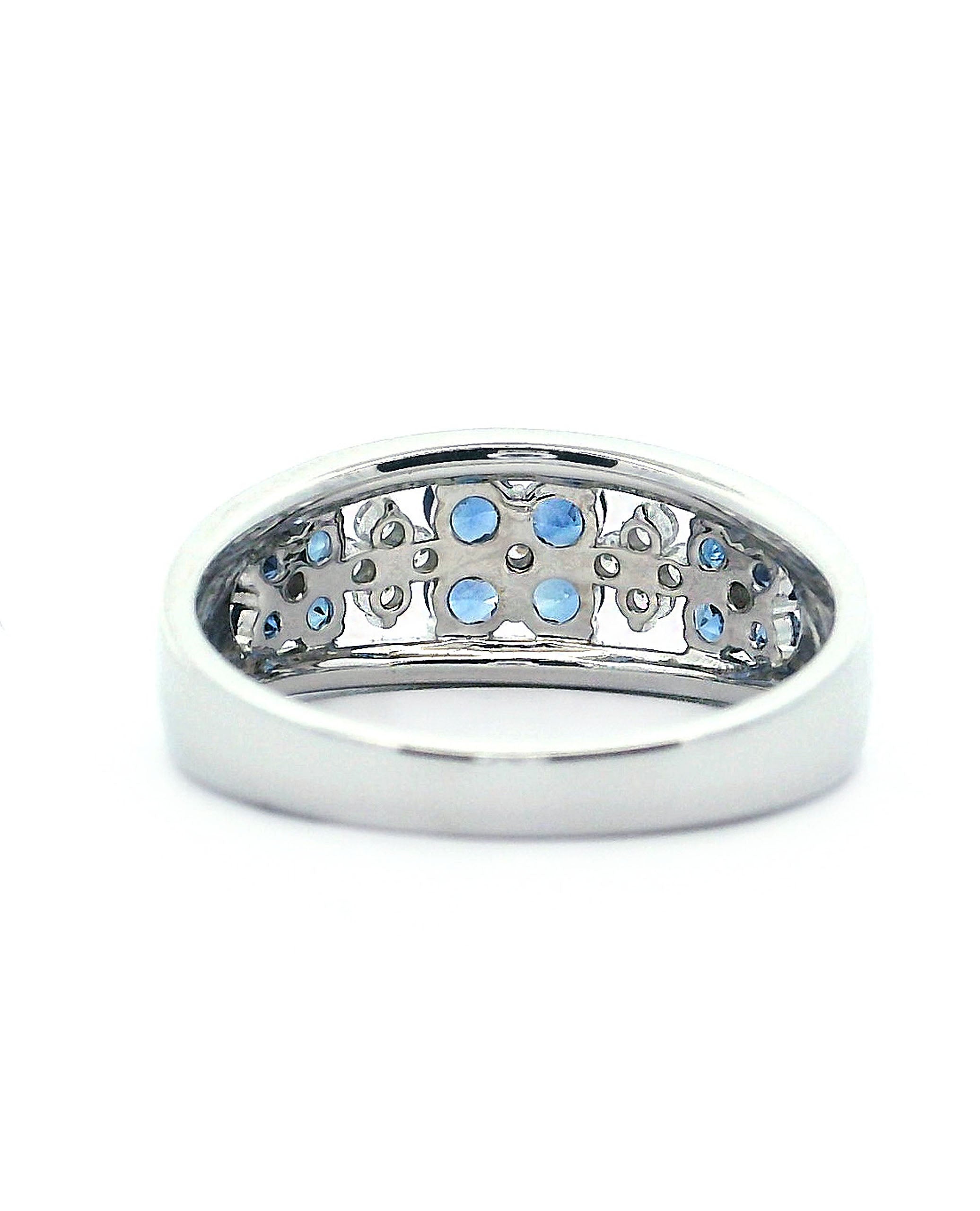 Zeghani ZR1871 14K White Gold Round Sapphire and Diamond Wide Band Ring