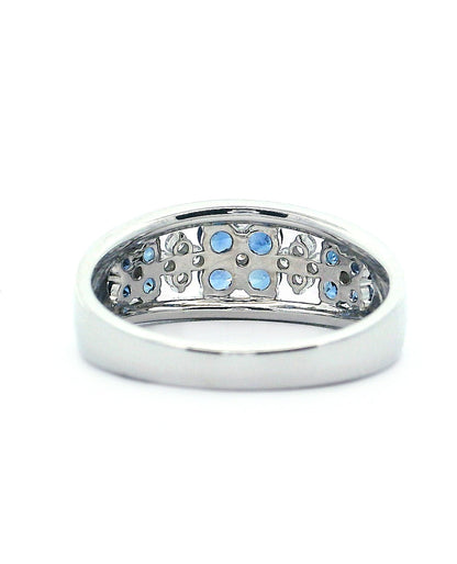 Zeghani ZR1871 14K White Gold Round Sapphire and Diamond Wide Band Ring