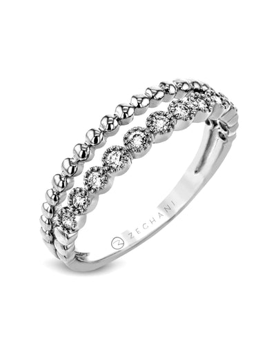 Zeghani ZR2008 Double Row Round Diamond Ring with High Polish Finish