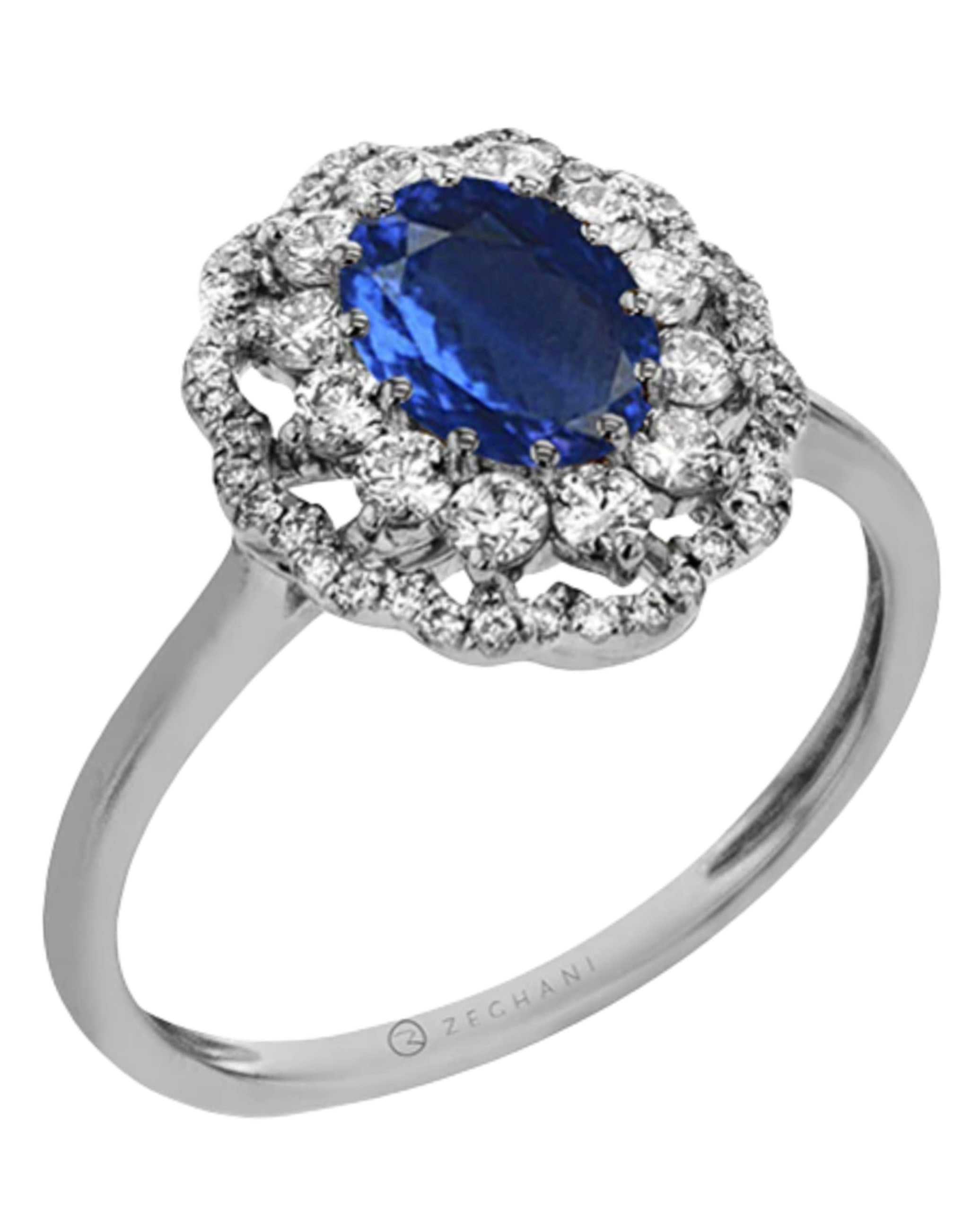 Zeghani 14K White Gold Sapphire and Diamond Ring