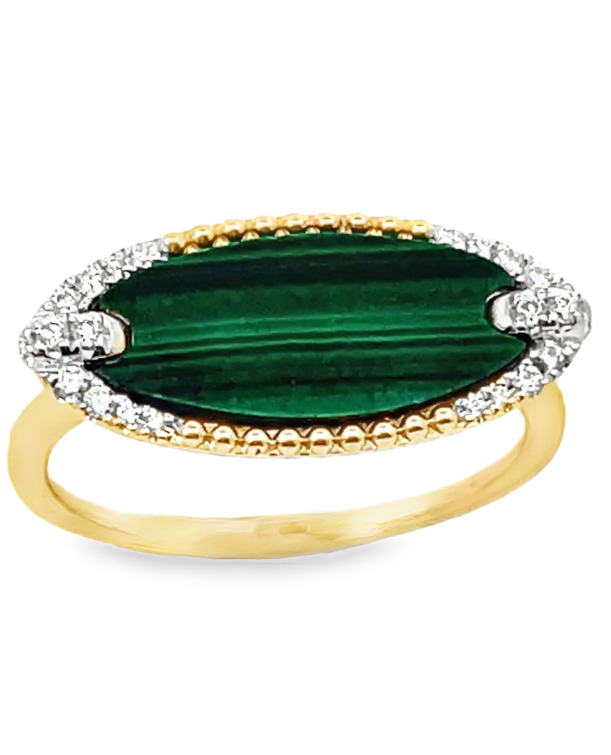 14K Yellow Gold Malachite & Diamond Ring