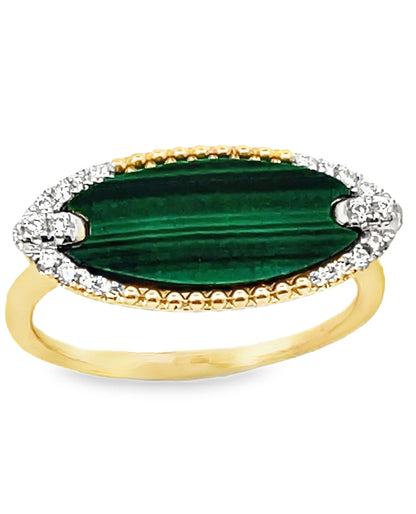 14K Yellow Gold Malachite & Diamond Ring