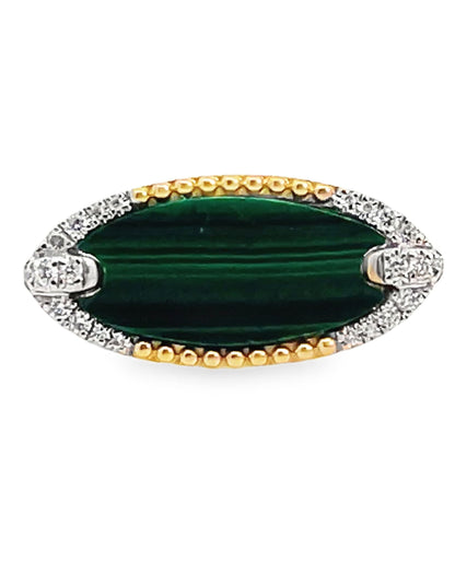 14K Yellow Gold Malachite & Diamond Ring