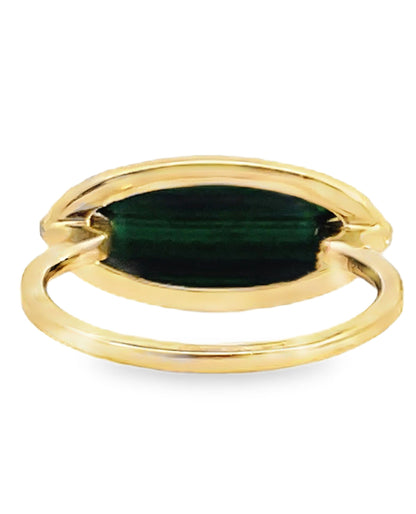 14K Yellow Gold Malachite & Diamond Ring