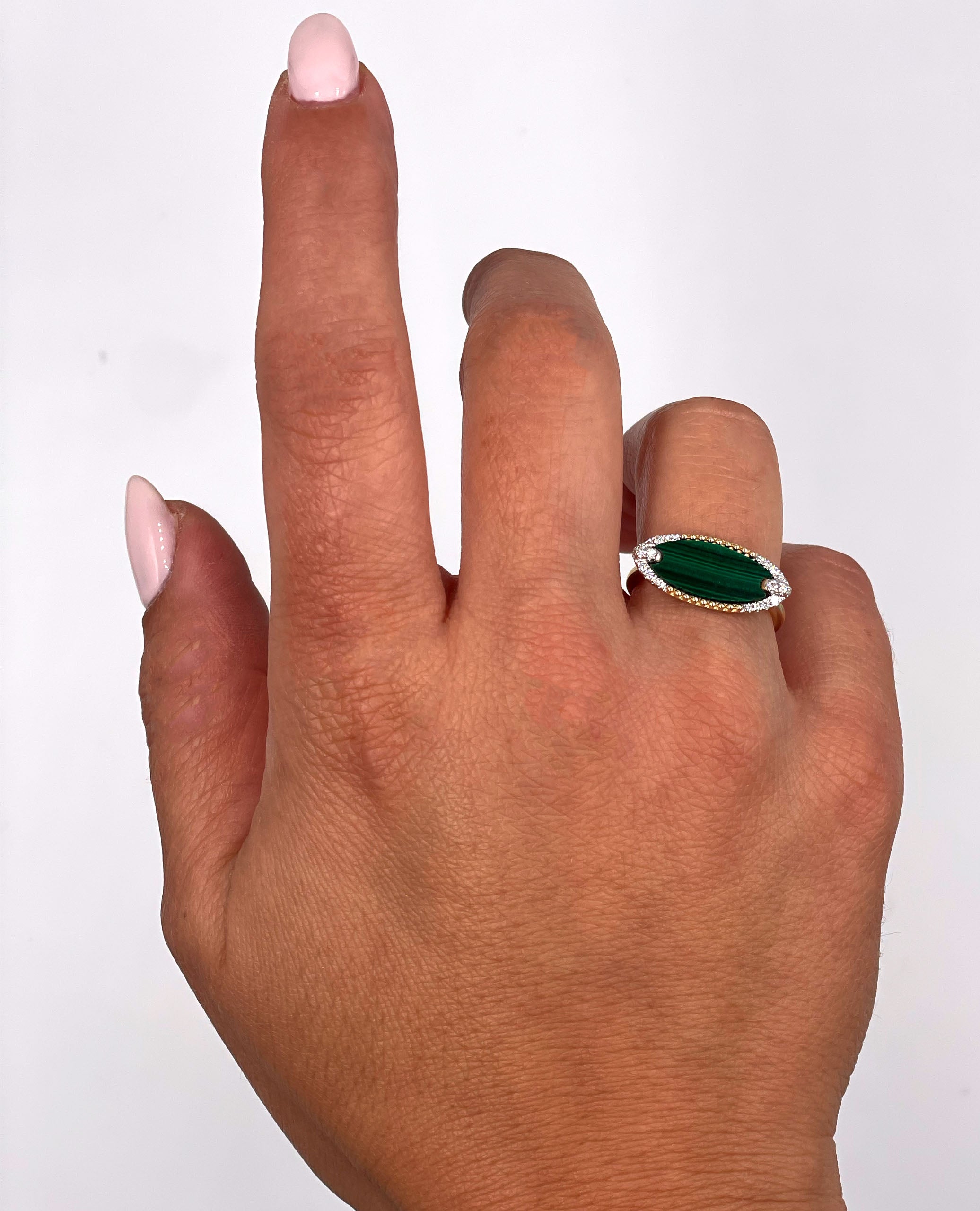 14K Yellow Gold Malachite & Diamond Ring