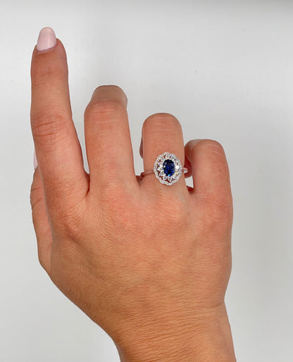 Zeghani 14K White Gold Sapphire and Diamond Ring