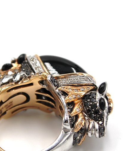 Double Horse Diamond & Cabochon Black Spinel Ring in 18k Rose Gold and Palladium