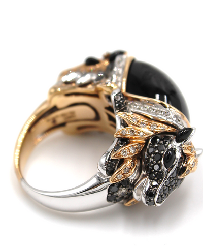 Double Horse Diamond & Cabochon Black Spinel Ring in 18k Rose Gold and Palladium
