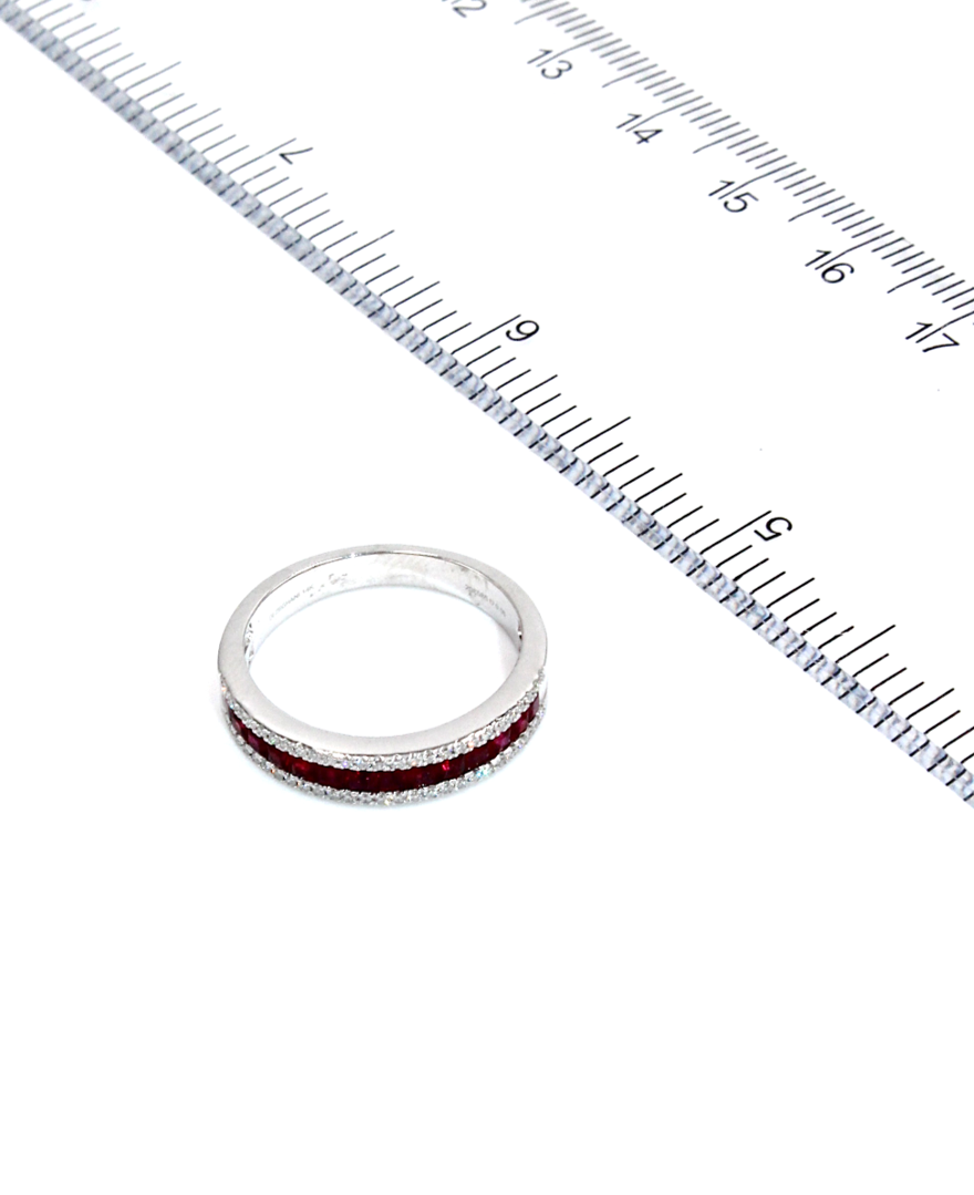 Zeghani ZR1151 Princess Cut Ruby Ring with Round Diamonds