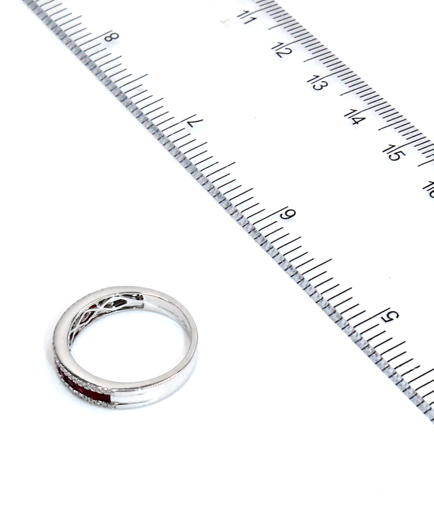 Zeghani ZR1151 Princess Cut Ruby Ring with Round Diamonds