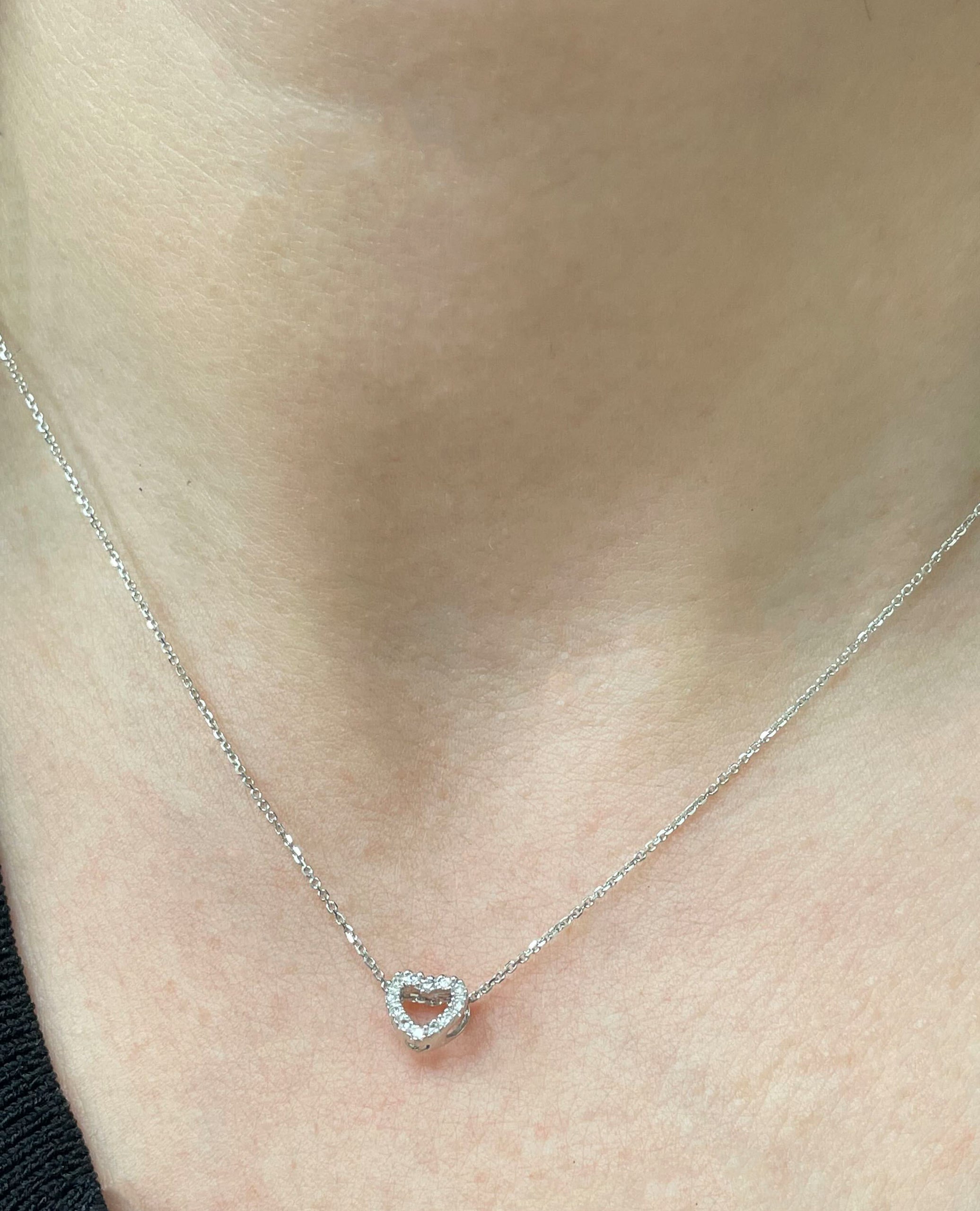 14K White Gold Heart Necklace with 0.05 Carat Diamonds