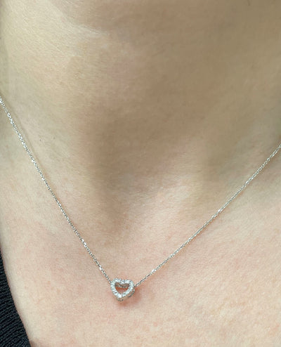 14K White Gold Heart Necklace with 0.05 Carat Diamonds