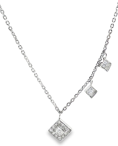 14K White Gold 0.15 Carat Diamond Necklace with 3 Affixed Diamond Shaped Pendants