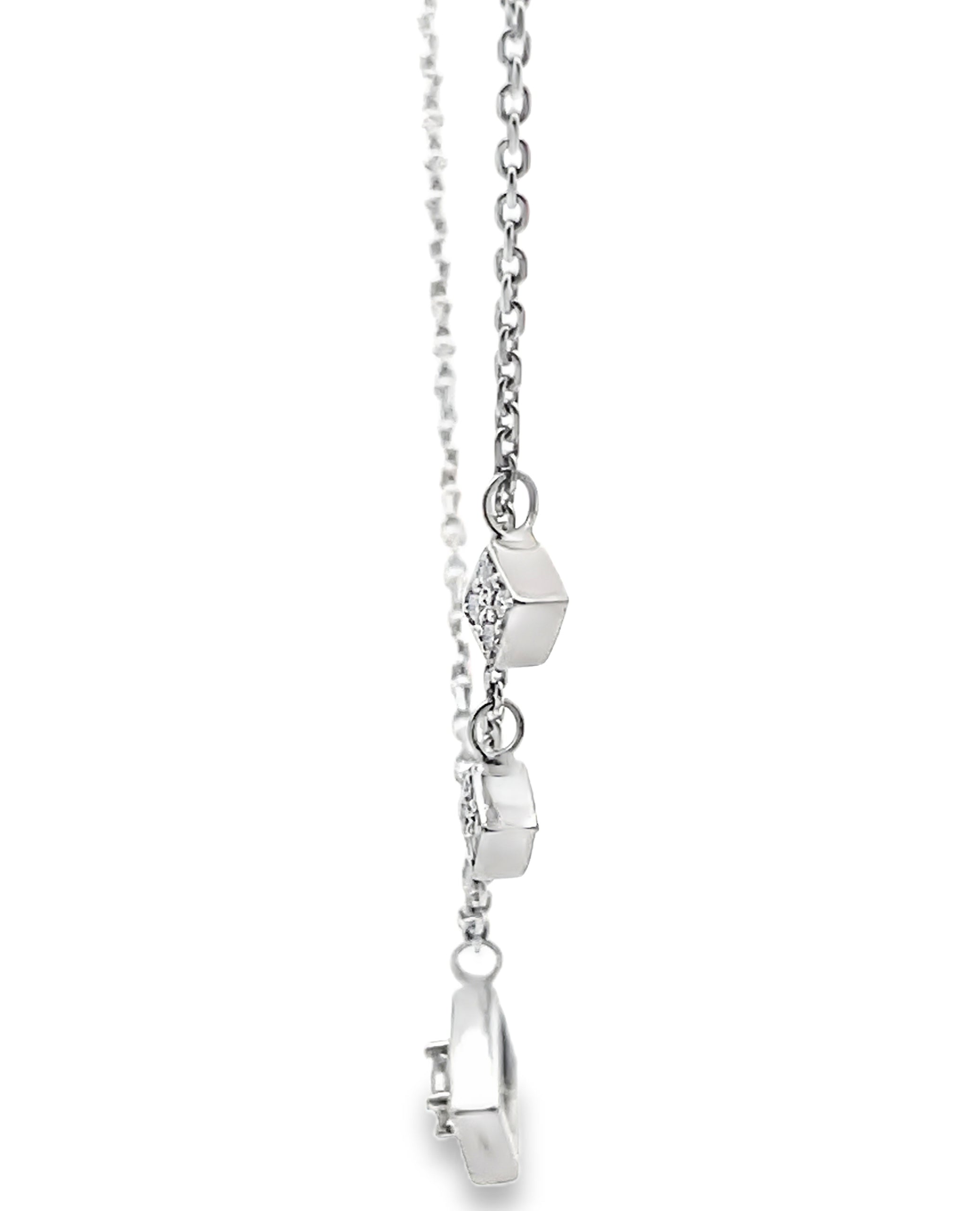 14K White Gold 0.15 Carat Diamond Necklace with 3 Affixed Diamond Shaped Pendants