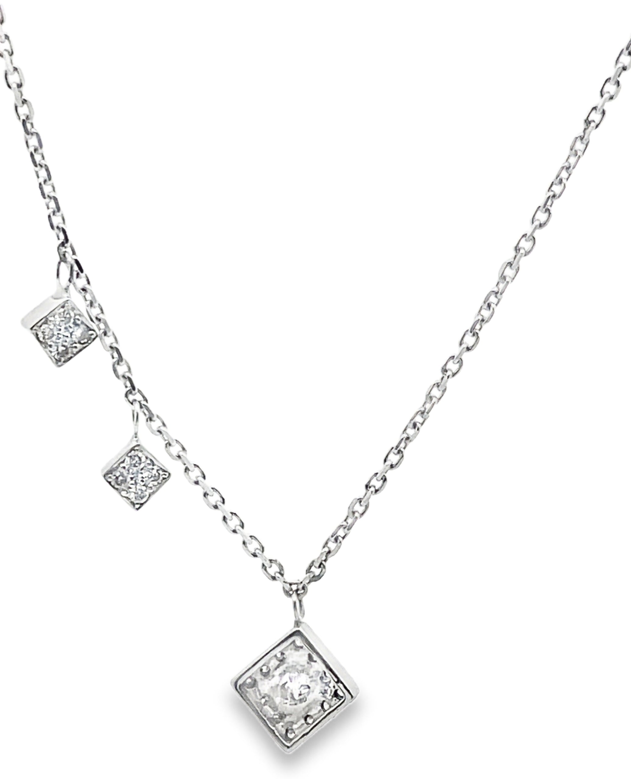 14K White Gold 0.15 Carat Diamond Necklace with 3 Affixed Diamond Shaped Pendants