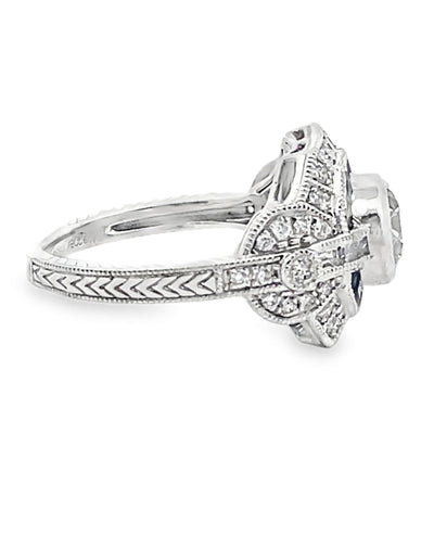 Platinum Sapphire and Diamond Art Deco Shield Ring