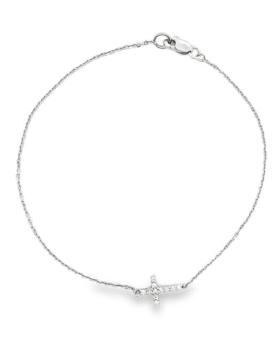 14K White Gold Diamond Cross Bracelet