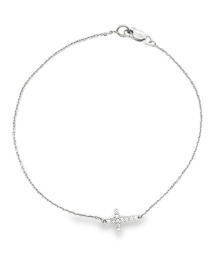 14K White Gold Diamond Cross Bracelet