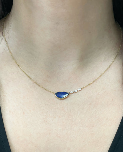 Meira T 14K Yellow Gold Dark Blue Opal with Diamonds