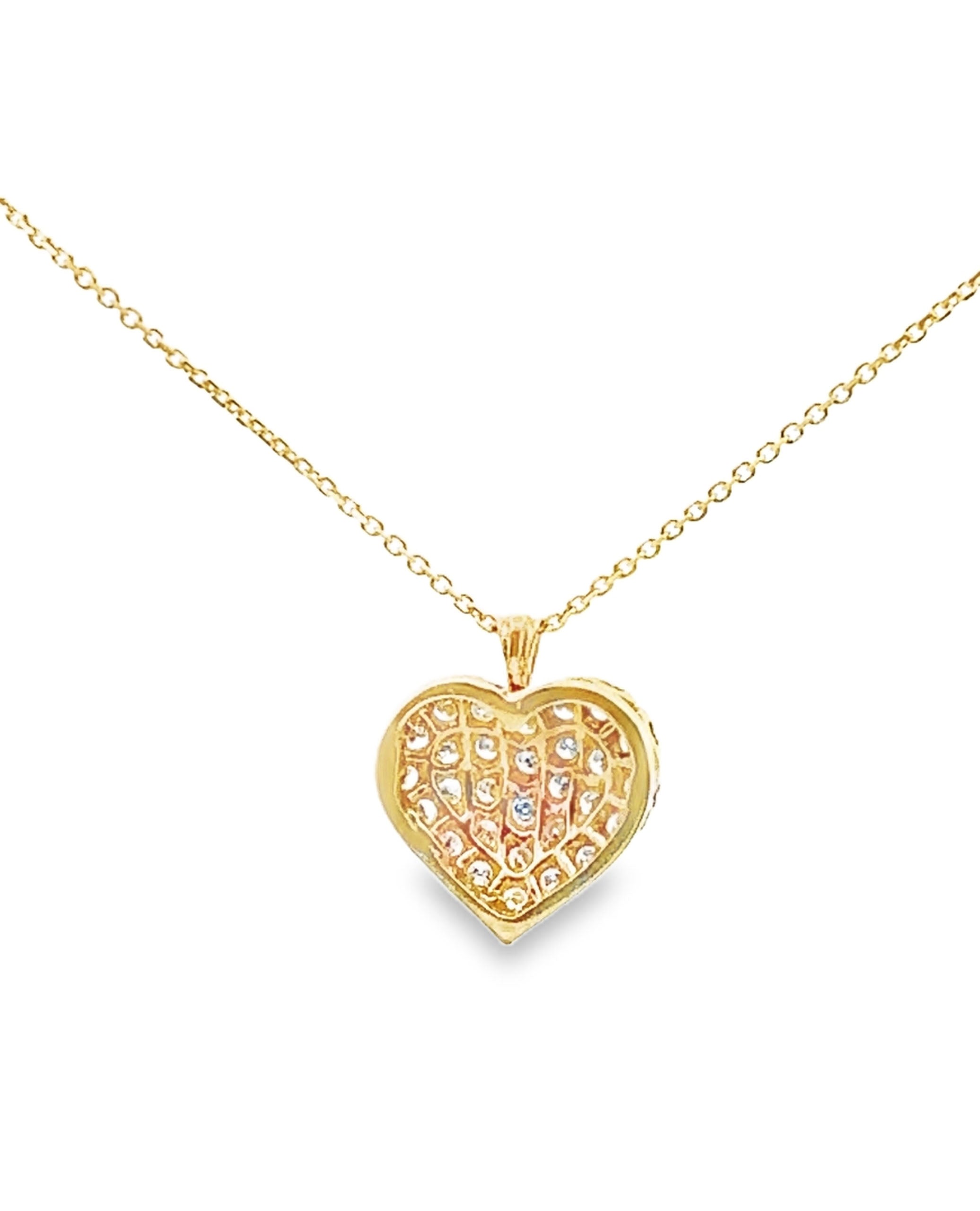 Pave Heart Pendant Necklace with Round Diamonds in 14K Yellow Gold