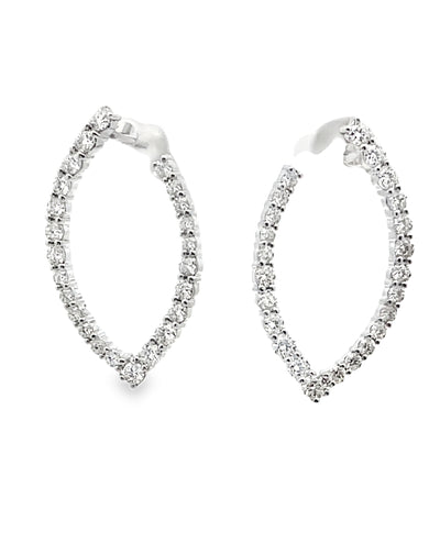 18K White Gold 1.11 Carat Diamond Drop Earrings Marquise Shaped