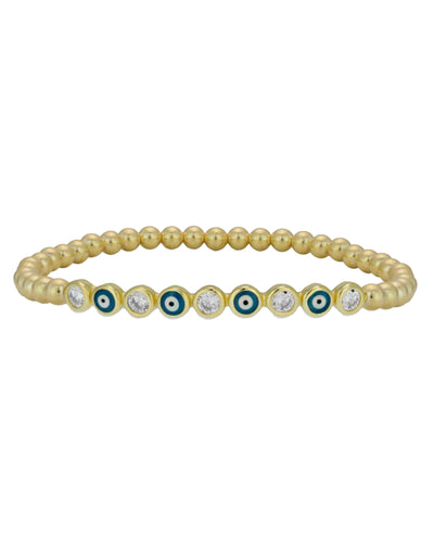 Gold Filled Stackable 4mm Ball Evil Eye Elastic Bracelet