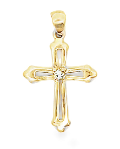 14K Yellow Gold Cross with One Diamond