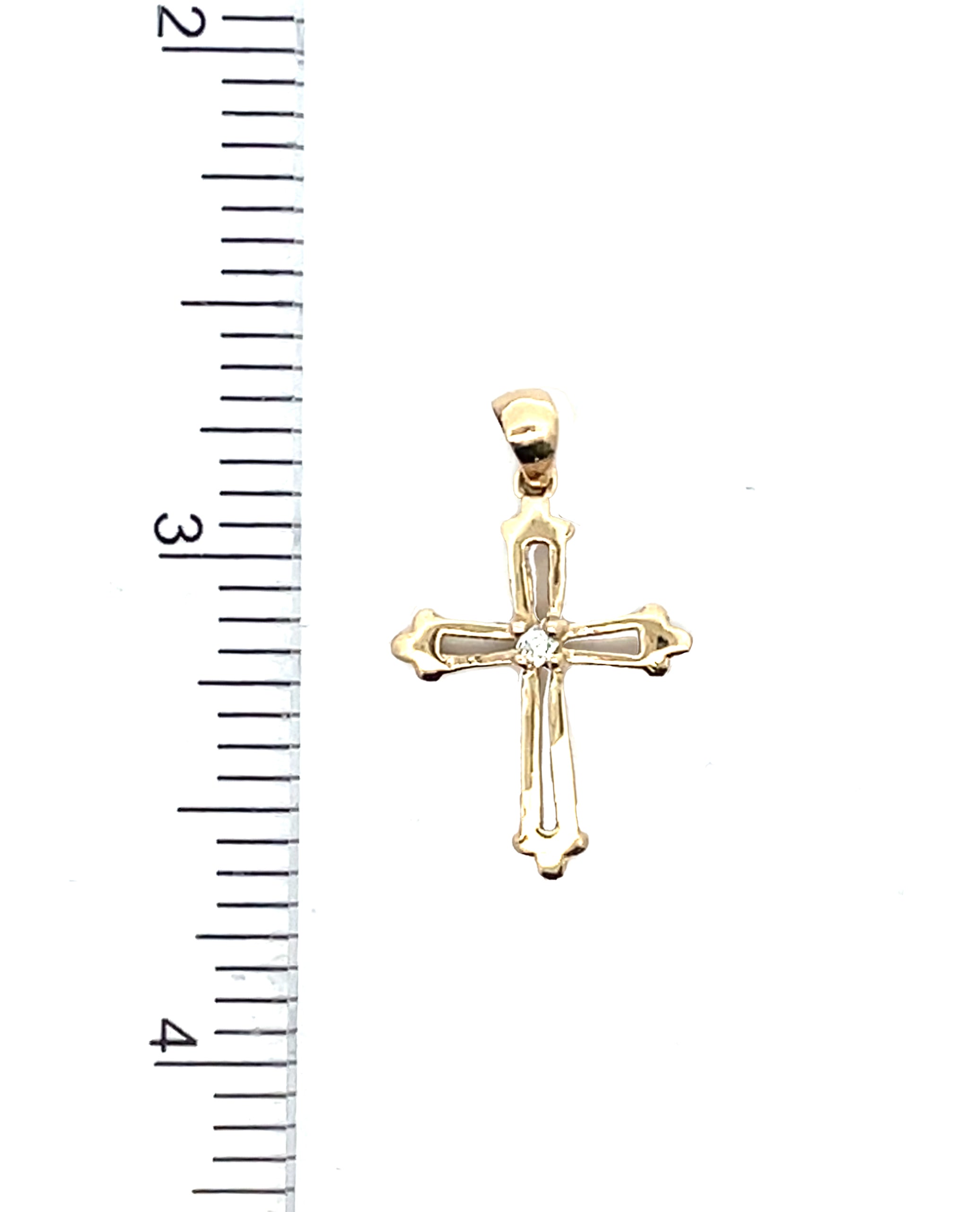 14K Yellow Gold Cross with One Diamond
