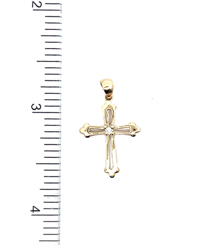 14K Yellow Gold Cross with One Diamond