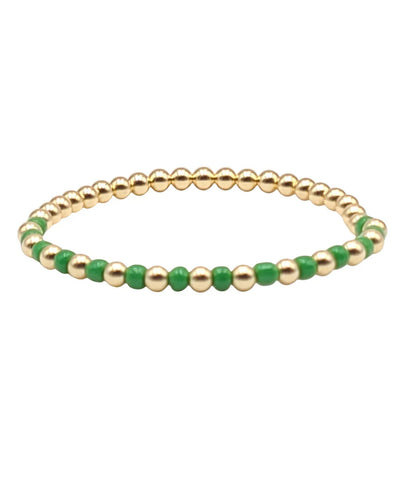 Gold Filled 4mm Ball Bracelet with Green Beads