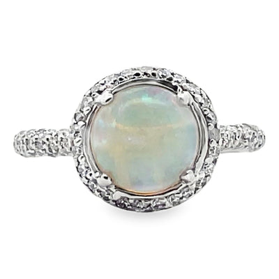 Platinum Ring with Round Opal 1.39 carats & Diamonds 1.00 carats