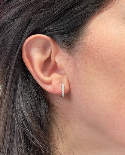 14K White Gold Huggie Hoop Diamond Earrings