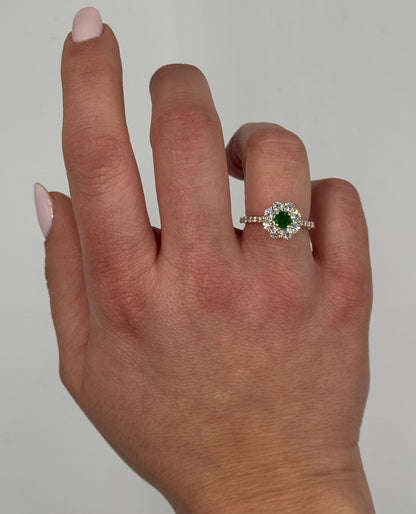 14K Yellow Gold Emerald & Diamond Engagement Ring