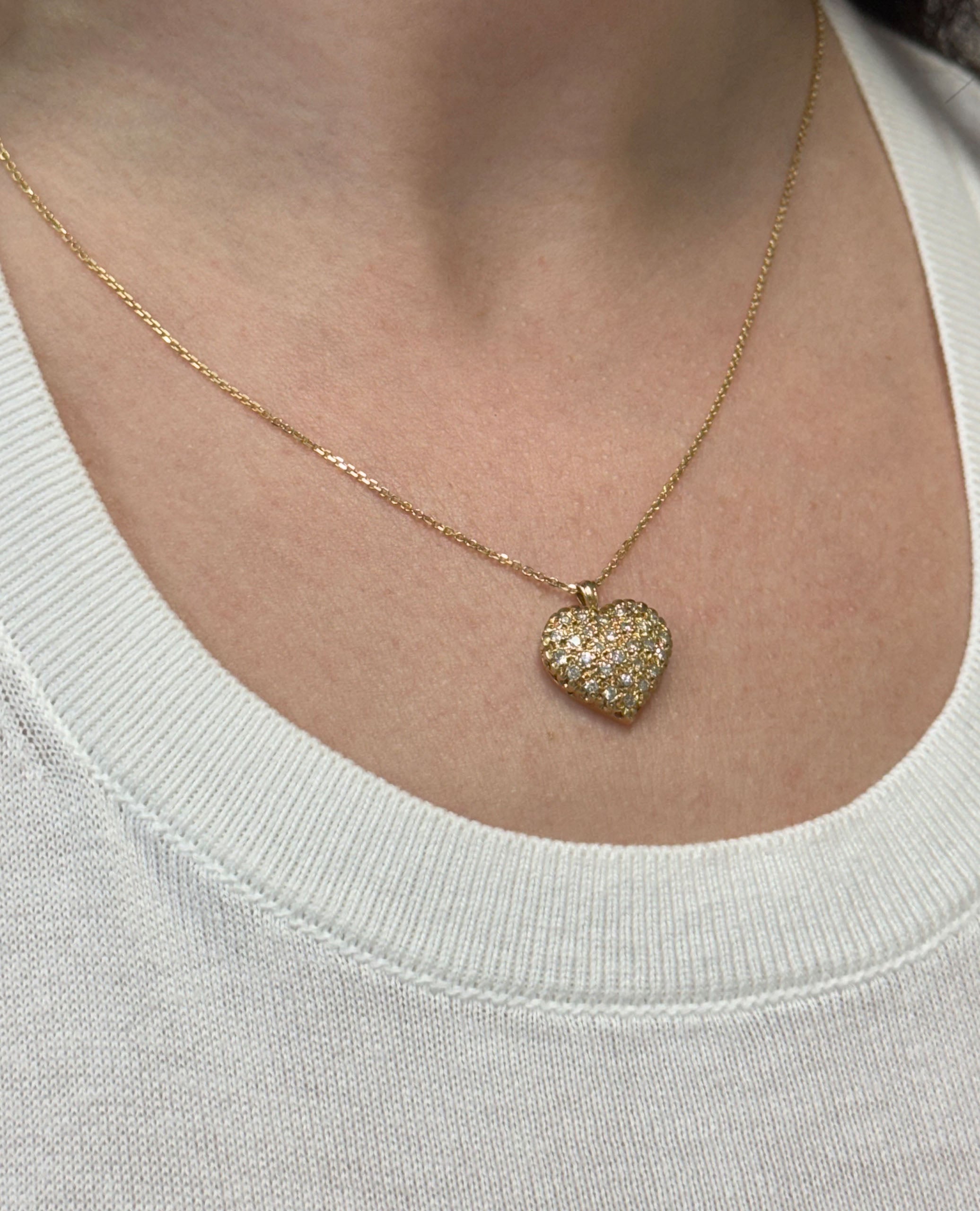 Pave Heart Pendant Necklace with Round Diamonds in 14K Yellow Gold