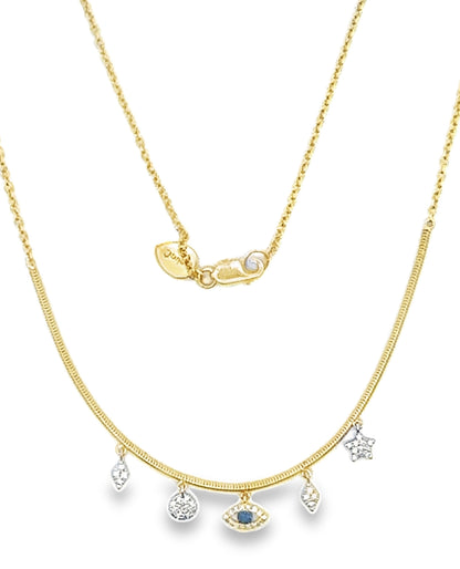 Meira T N15413/TY 14K Yellow Gold Evil Eye Necklace With Diamonds