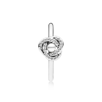 Pandora 191040WCP Sterling Silver Ring Luminous Love Knot, White Crystal Pearl