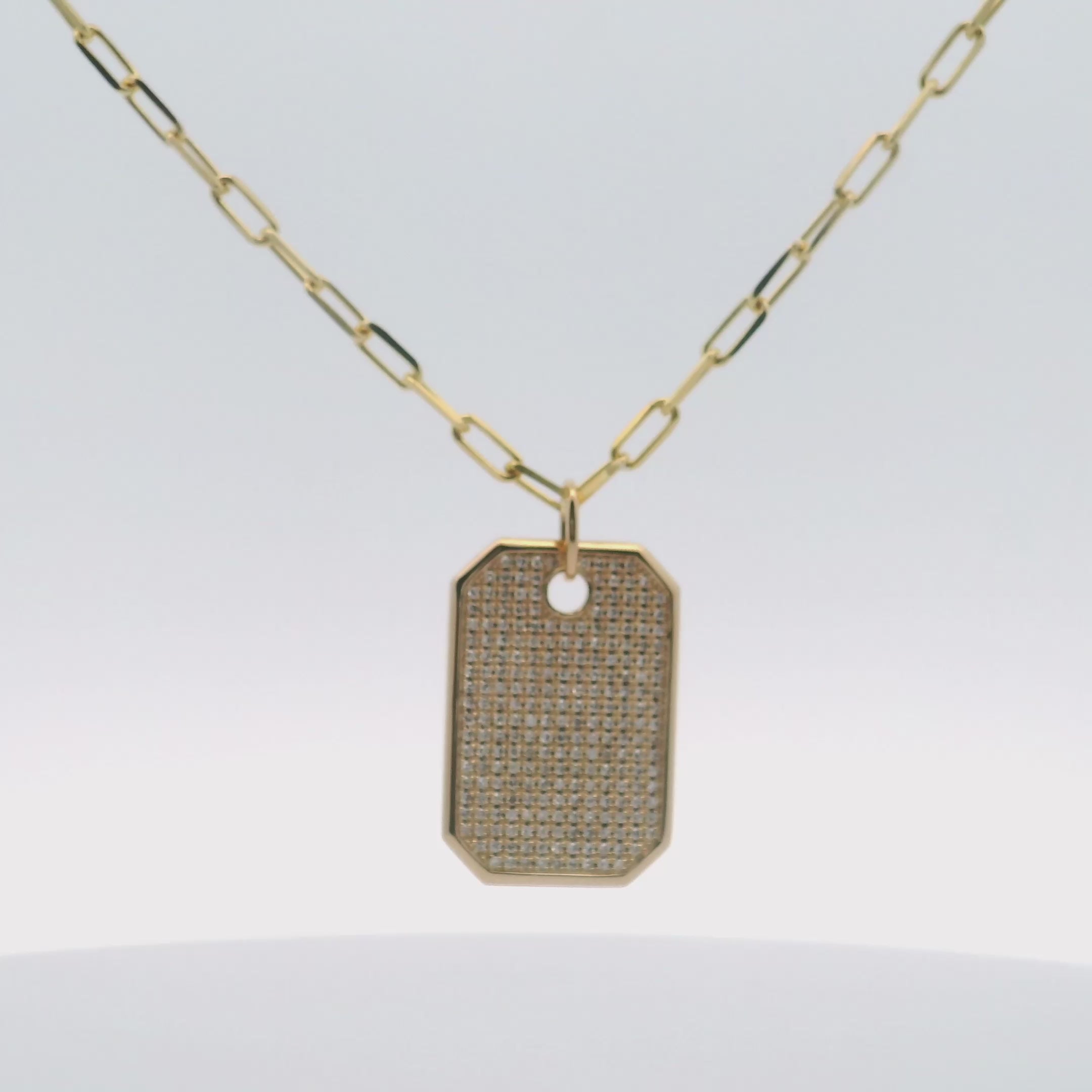 14K Yellow Gold Tag Pendant Necklace with Diamonds